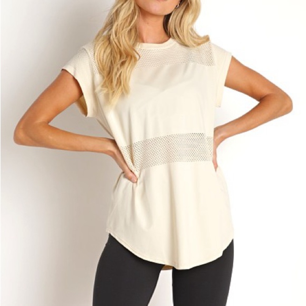 Varley Carley Tee T-Shirt Mesh Cutout Women’s XXS/XS Whisper White Activewear